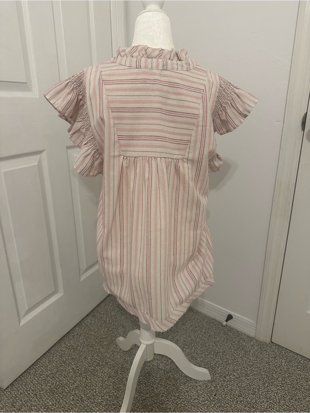 Umgee Pink  Striped Ruffle-Sleeve Tunic - Picture 2 of 4